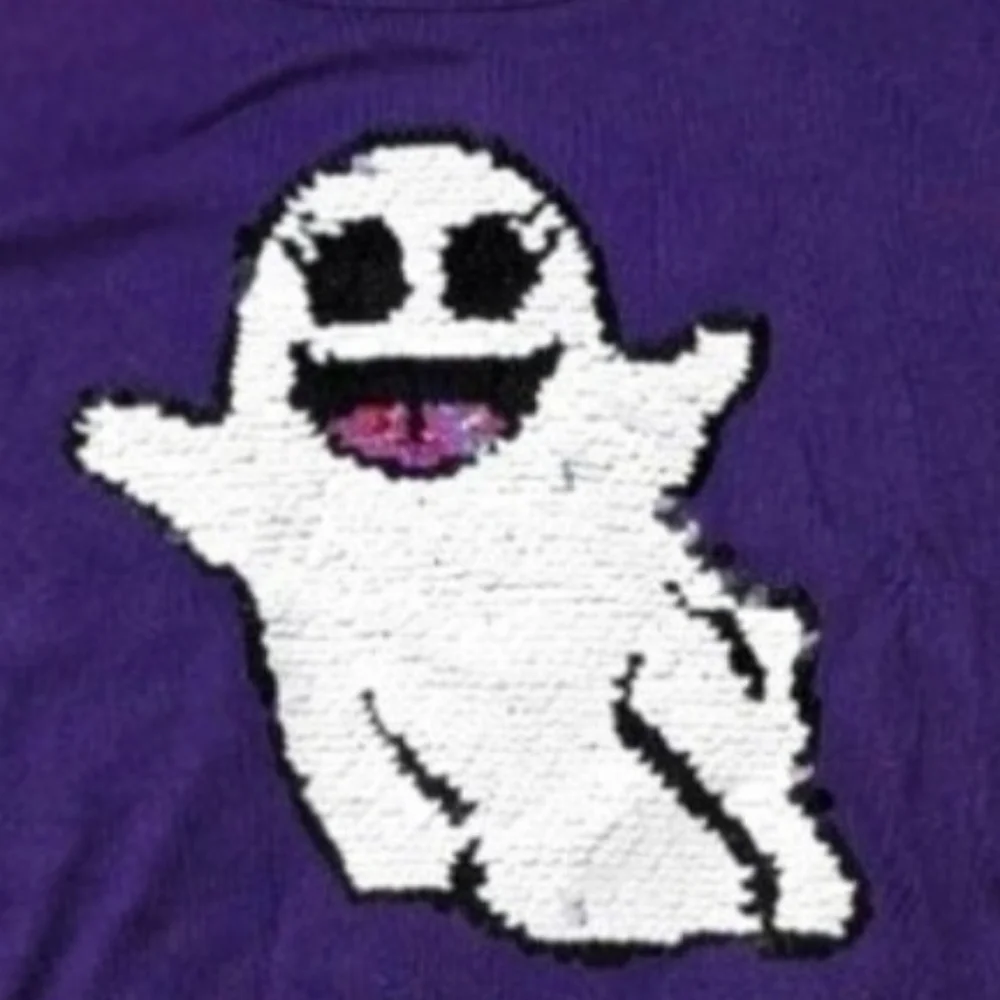 Kid's The Children's Place Flip Sequin Ghost Halloween Purple Top.